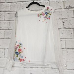 Serene Bohemian White Semi Sheer Women's Long Sleeved Lined Blouse Size Medium